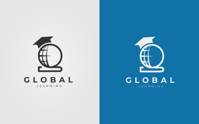 Design del logo di apprendimento globale con libro e cappello