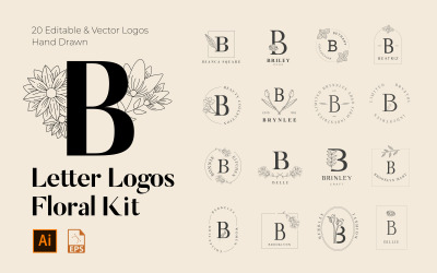 B Letter Floral handgemaakte logo-sjablonen