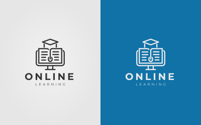 Projekt logo dla koncepcji edukacji dla edukacji online, komputera, kursora myszy, e-learningu