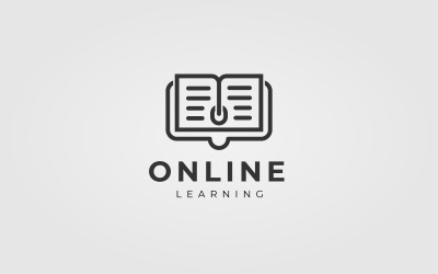 Projekt logo dla koncepcji edukacji dla edukacji online, komputera, kursora myszy