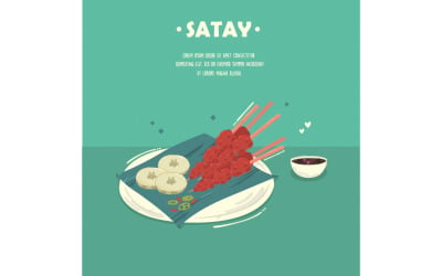 Delicious Satay Indonesia cibo illustrazione