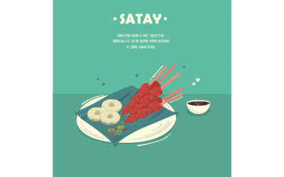 Illustration de nourriture délicieuse satay indonésie