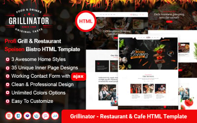 Grillinator - Restaurace Jídlo Barbecue Gril Bar Bistro HTML šablona