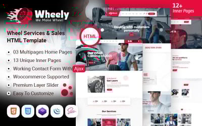 Wheely - Modelo HTML de Serviços de Reparação de Pneus de Automóveis Roda de Carro