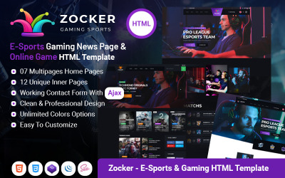 Zocker - eSports Gaming Clan News Magazine Portal Szablon HTML