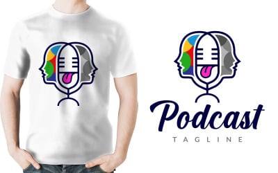 Logotipo divertido de micrófono con forma de lengua humana para podcast
