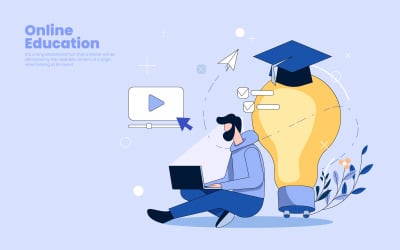 Diseño de plantilla de ilustración vectorial de educación en línea gratis