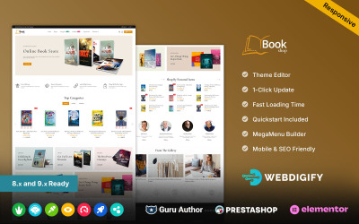 Kitapçı - Kitap standı, e-kitap, çizgi roman ve kitap mağazası Prestashop Elementor Duyarlı Tema