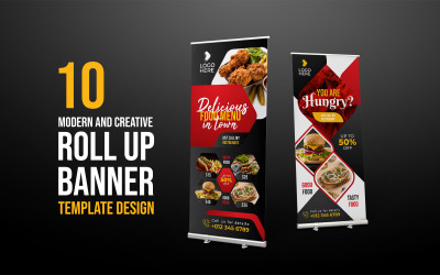 Modelo de banner de enrolar comida e restaurante moderno
