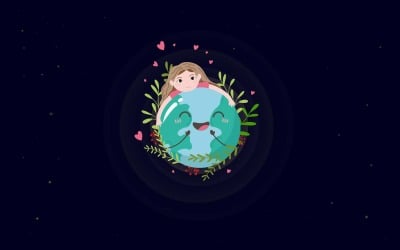 Иллюстрация маленькой девочки, обнимающей планету