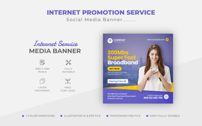 Modelo de postagem editável Banner de postagem do Instagram para promoção de serviços de Internet