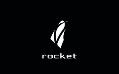 Logo czarnego dynamicznego lotu rakiety w kosmos