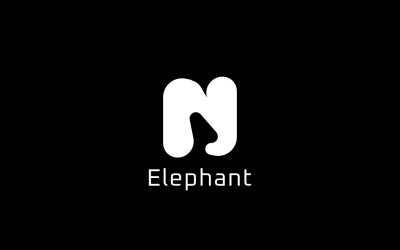 Logo della lettera N dello spazio negativo del naso dell&amp;#39;elefante