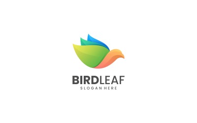 Ptak Liść Kolorowy Styl Logo