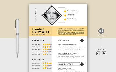Кэндис Кромвель - Простой и чистый креативный шаблон резюме для печати
