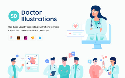 Zestaw 50 ilustracji lekarza