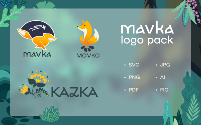 Mavka: paquete de logotipos Minimal Fairy Fox, Stars & Flowers