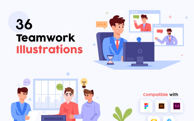36 Teamwerk Illustratie Set