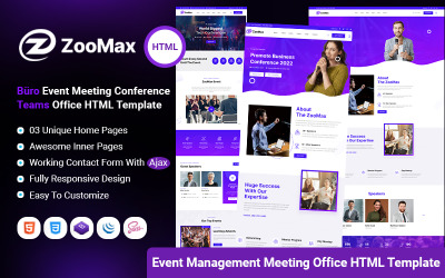 ZooMax - Modèle HTML de bureau de réunion d&amp;#39;événement de conférence d&amp;#39;affaires