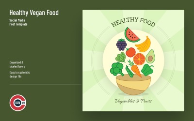 Banner y publicación en redes sociales de comida vegana saludable
