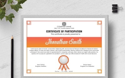 Jhonathan Smith - Modello di certificato di partecipazione