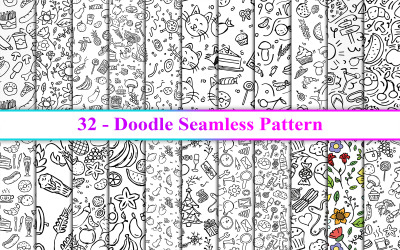 Doodle Seamless Pattern, Doodle Line Art háttér