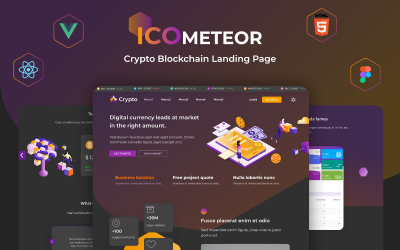 Icometeor – Crypto Blockchain React Vue HTML és Figma céloldalsablon