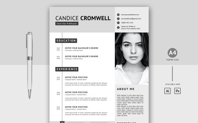 Minimalny czarny kolor Nowoczesny i przejrzysty szablon CV do druku Format CV