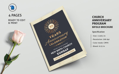 Plantilla de identidad corporativa para folleto de aniversario de la iglesia