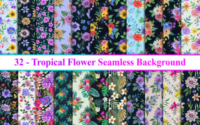 Tropical Flower Seamless Pattern, Tropical Flower Background