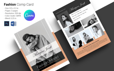 Vorlage für eine Model-Comp-Card. Word, Canva und PSD