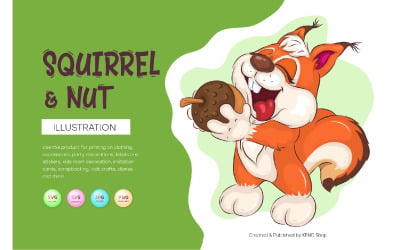 Cartoon Squirrel and Nut. T-Shirt, JPG, PNG.