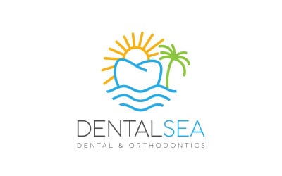 Design del logo dentale della spiaggia del mare dell&amp;#39;oceano