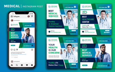 Медичний | Доктор в соціальних мережах. Шаблон оформлення посту | Пакет дизайну постів в Instagram