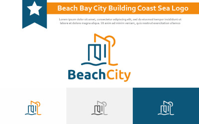 Beach Bay City Building Pobřeží Moře Monoline Styl Logo