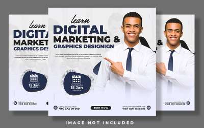 Lär dig digital marknadsföring och grafisk design-mall för postdesign för sociala medier