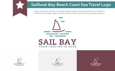 Logo di stile della linea di viaggio del tour del mare della costa della spiaggia della baia della barca a vela