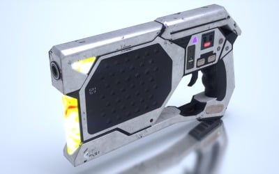 3D model sci-fi kyberpunkové pistole s manipulovanou zbraní