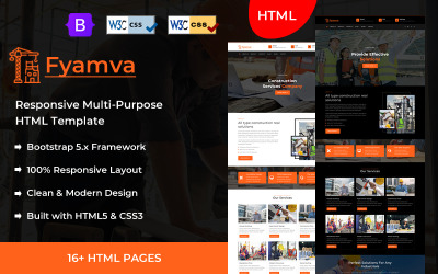 Fyamva - HTML-mall för konstruktion