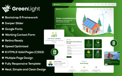 GreenLight and Eco Sol- och vindenergi HTML5 webbplatsmall