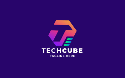 Professionell bokstaven T Tech Cube Logotyp
