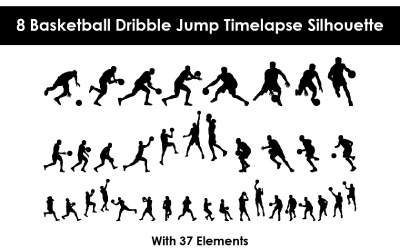 8 Basketbal Dribble Jump Timelapse Silueta