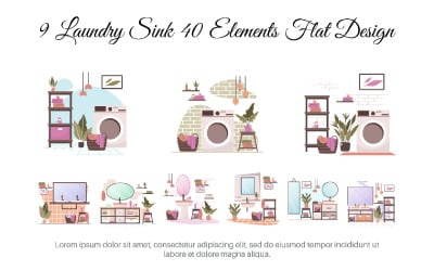 9 Laundry Sink 40 Elements Flat Design