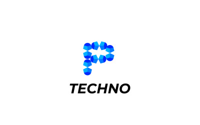 Bokstaven P Modern Blue Tech-logotyp
