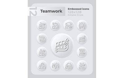 Building Successful Team Embossed Icons Set