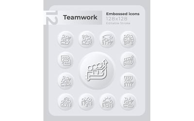 Conjunto de iconos en relieve de equipo exitoso de construcción