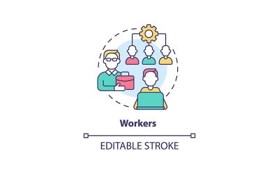 Icono de concepto de delgada línea de trabajadores