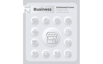 Küçük İşletme Yönetimi Kabartmalı Icons Set