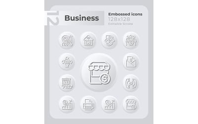 Small Business Management Embossed Icons Set