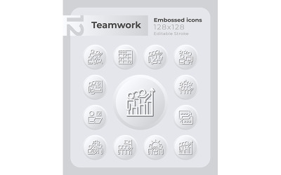 Team Collaboration Embossed Icons Set